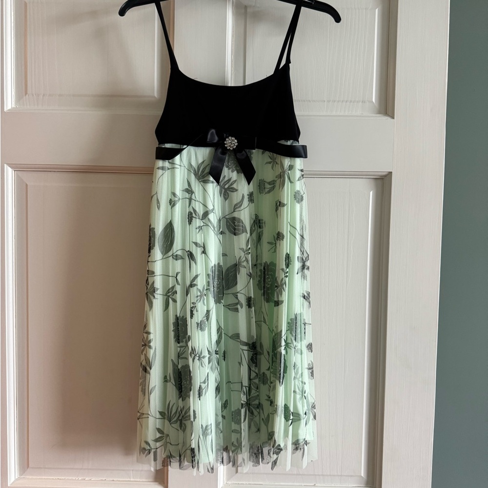 Bonnie Jean Black and Mint Dress with Floral Pattern